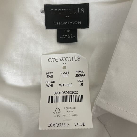 J. Crew Factory Crewcuts Boys' Long Sleeve Flex Thompson Shirt White Sz 16 J5099 - Picture 2 of 8